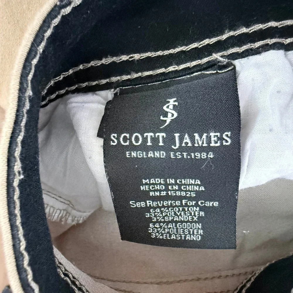 Scott James Mens Slim Fit Tan Khaki Pants Chinos Cotton Stretch Size‎ 33x32